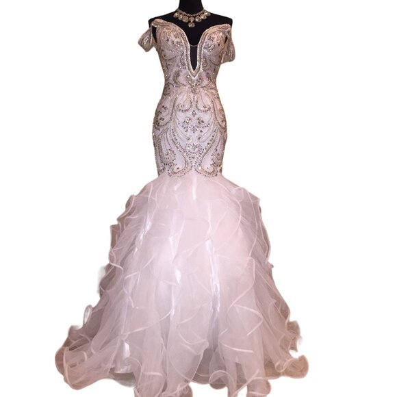 Luxury Designer Couture Wedding Evening Runway Prom Pageant Glamorous Gown Dress - Picture 8 of 16